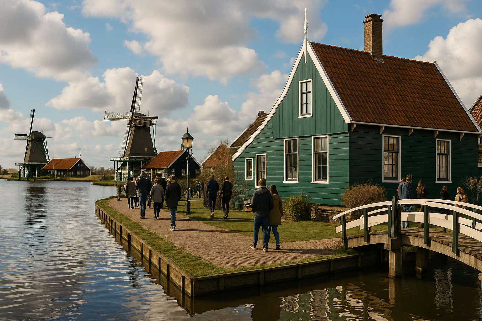 Wiatraki w Zaanse Schans nad rzeką Zaan w Holandii