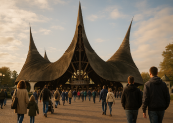Wejście do parku rozrywki Efteling w Holandii i osoby planujące weekendową wycieczkę