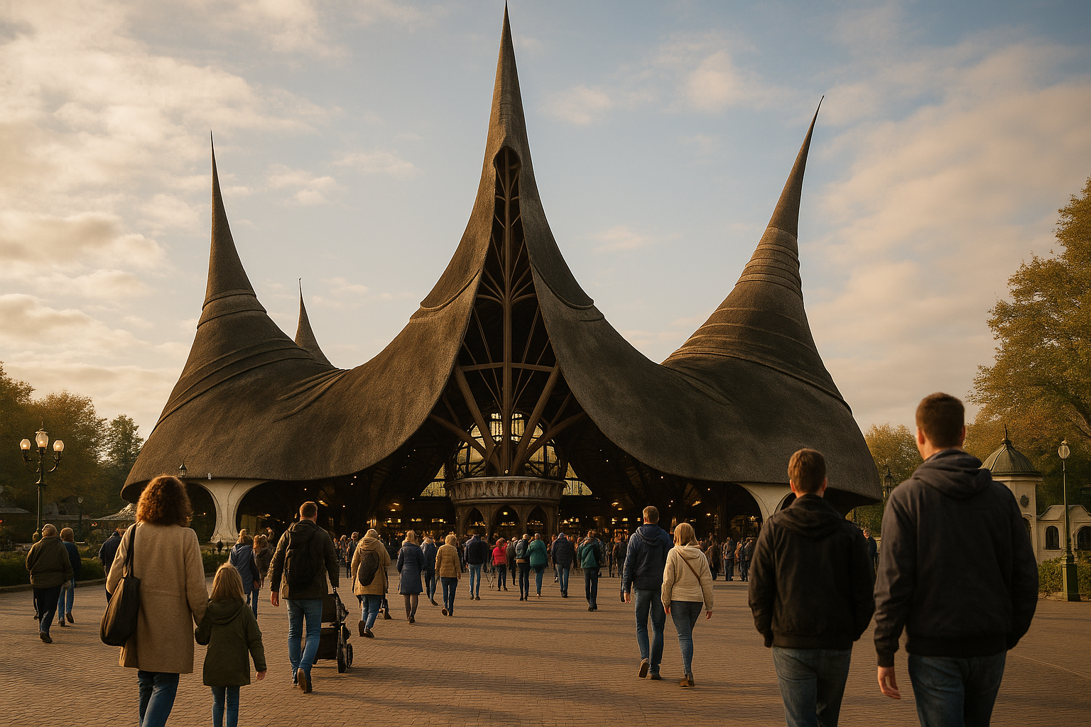 Wejście do parku rozrywki Efteling w Holandii i osoby planujące weekendową wycieczkę