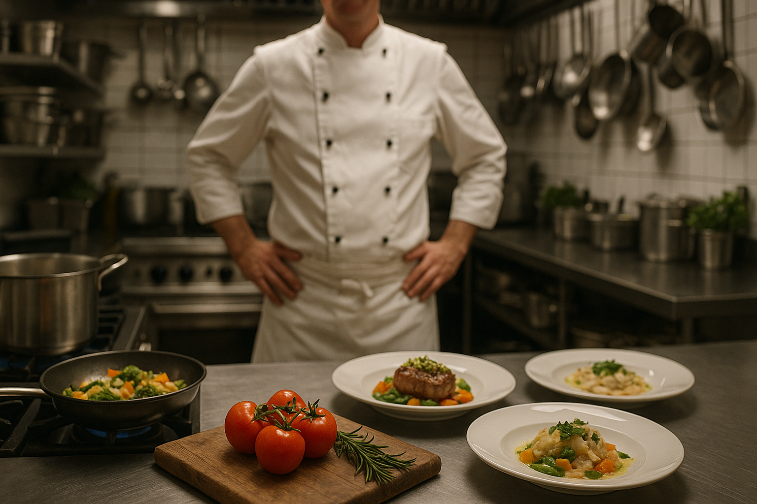 Pracownik gastronomii w kuchni hotelowej w Niemczech przygotowujący się do zmiany