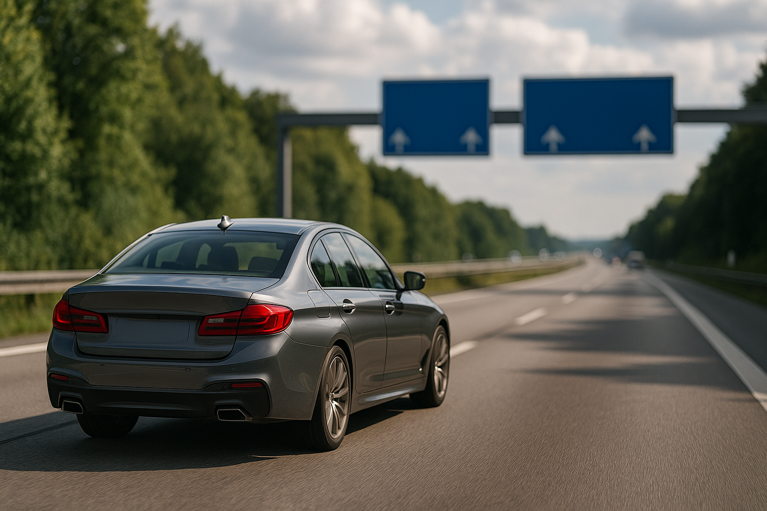 Samochód na niemieckiej autostradzie autobahn podczas podróży do pracy za granicę