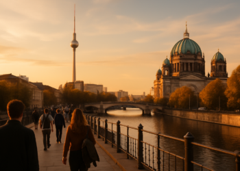 Brama Brandenburska w Berlinie wieczorem podczas weekendowego zwiedzania