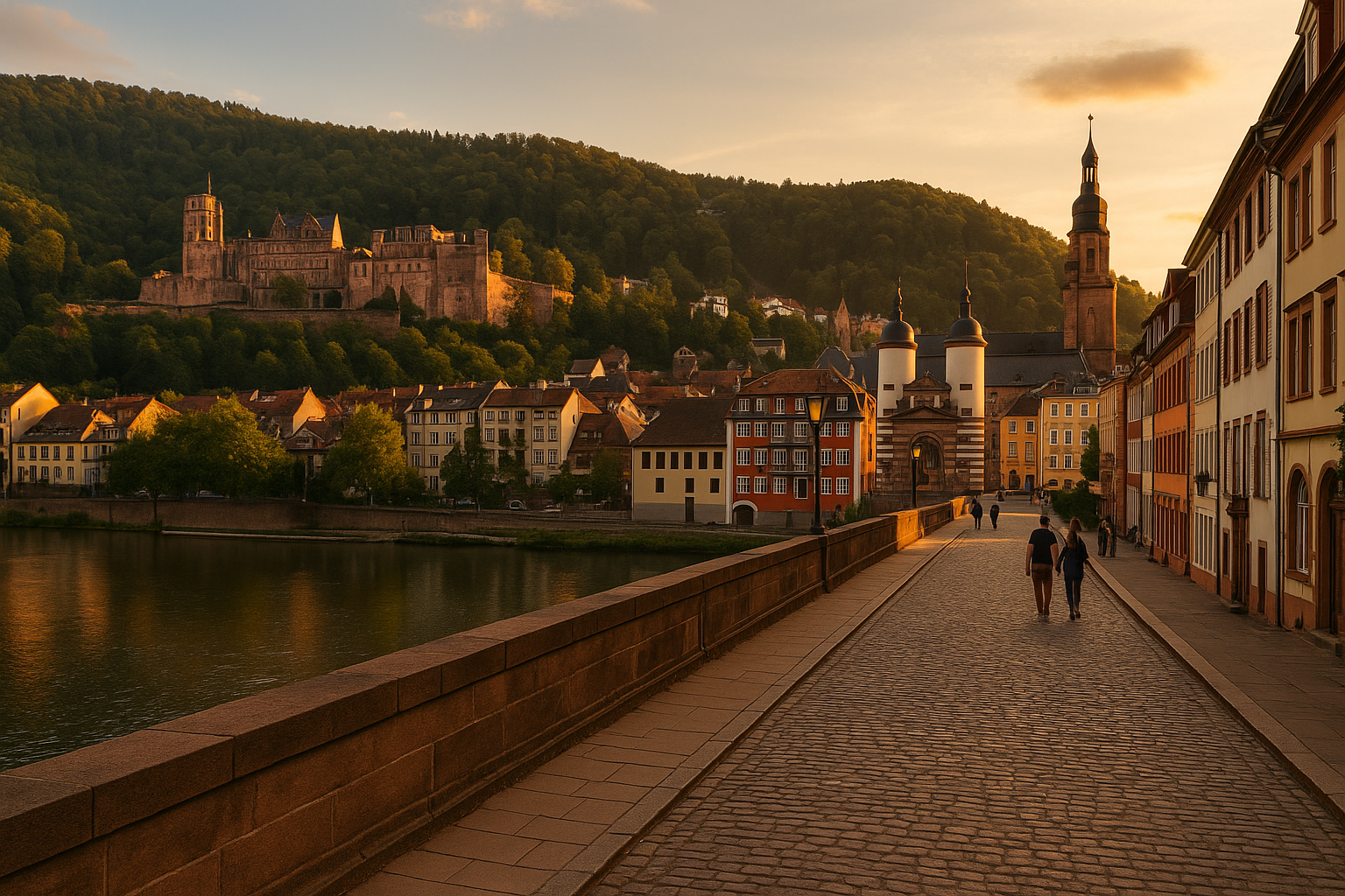 Widok na zamek Heidelberg i starówkę nad rzeką Neckar w Niemczech