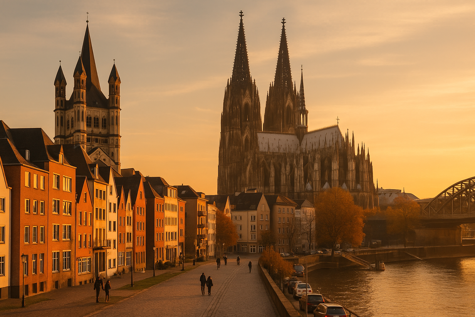 Panorama Kolonii z katedrą, mostem Hohenzollernów i Renem podczas city breaku w Niemczech