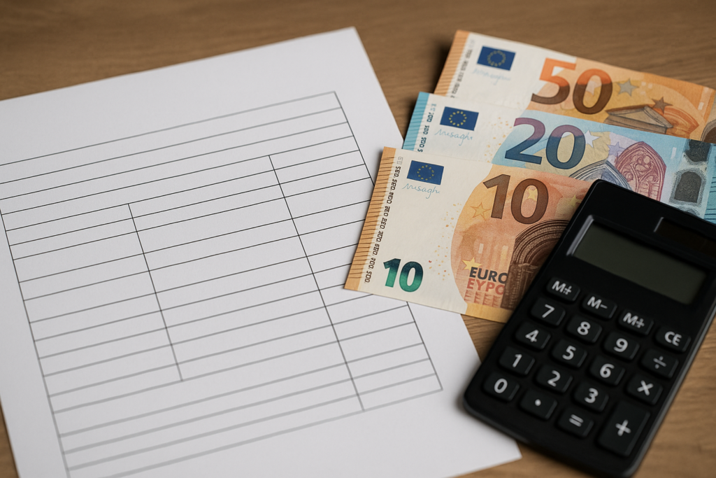Pracownik sprawdza belgijski pasek wypłaty payslip przed wyjazdem do pracy w Belgii