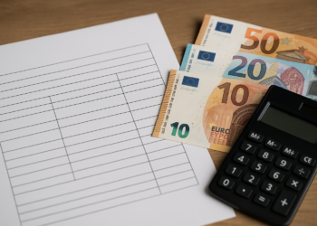 Pracownik sprawdza belgijski pasek wypłaty payslip przed wyjazdem do pracy w Belgii